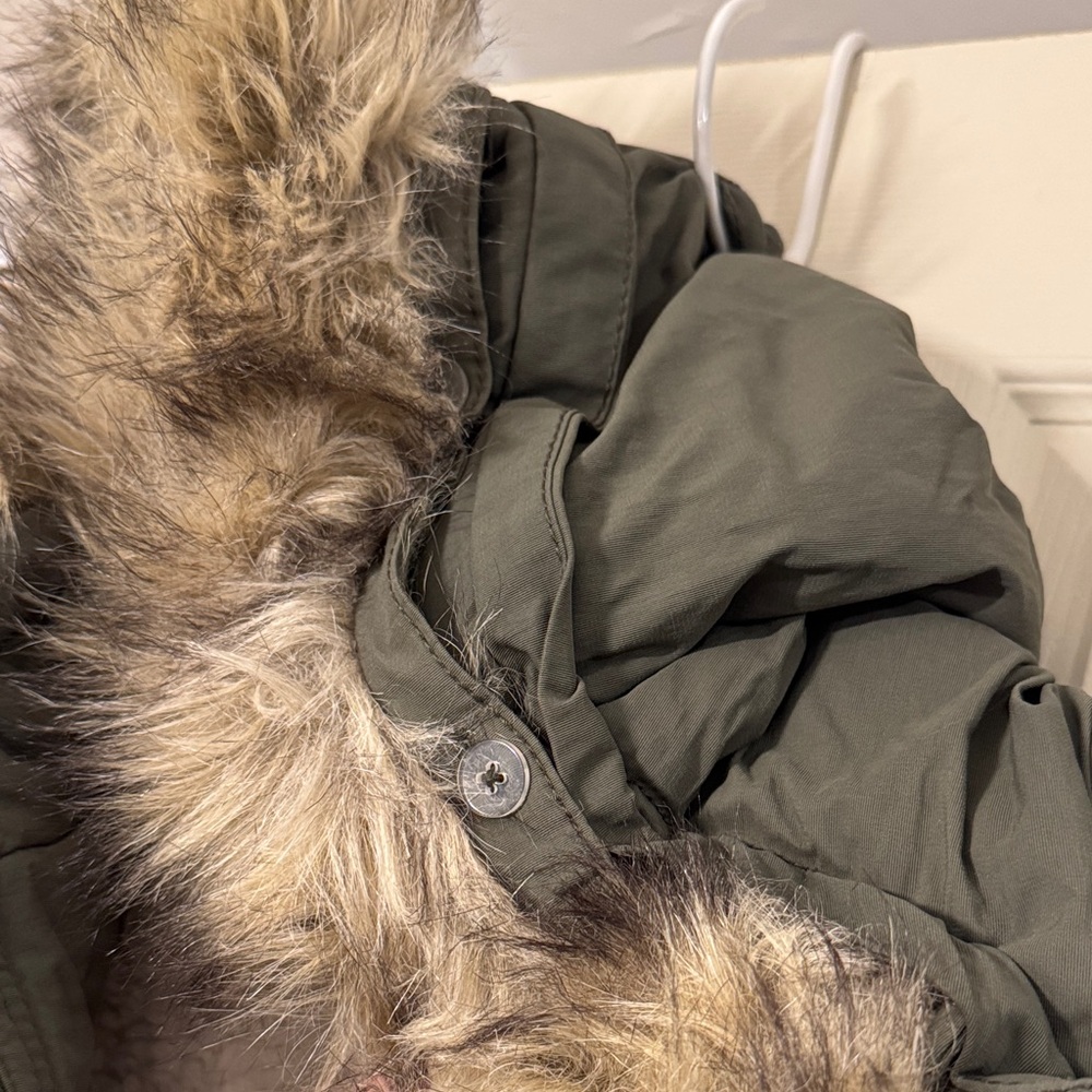 Olive Green Parka with Faux Fur Hood - Picture 7 of 7